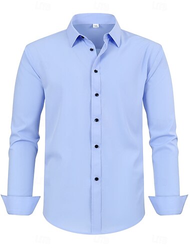  Herren Kleidhemd Bügelfreies Hemd Stretch Einfach Hochzeit Outdoor Schwarz Weiß Marineblau Himmelblau Langarm Kentkragen Sommer Frühling Bekleidung