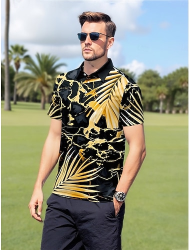  Męskie Koszulka polo Żółty Krótki rękaw Top Strój golfowy Ubrania Stroje Noś odzież