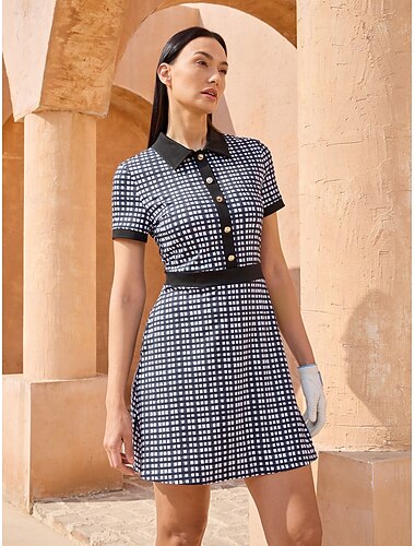  Mulheres vestido de golfe Preto Manga Curta Roupas femininas de golfe, roupas, roupas, roupas