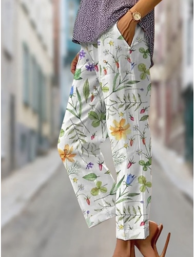  Pantalons amples en coton et lin pour femmes Pantalons chinos Mode streetwear Cheville Taille moyenne Poche graphique Confortable Doux Micro-élastique Extérieur Rue Magenta Marine Vert clair
