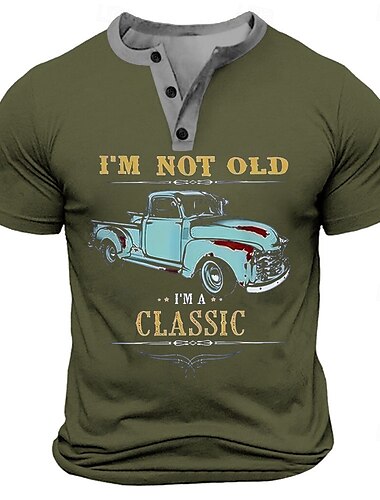  Herren Auto 'CLASSIC' T Shirt Henley Hemd Kurzarm Retro Vintage Straße Lässig Täglich Sommer Frühling Schwarz Weiß Marineblau Militßrgrün Henley Henley T-Shirt