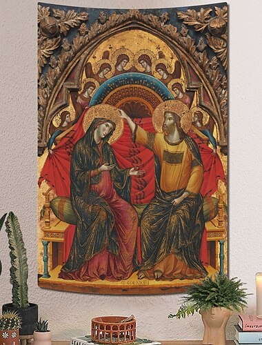  Mittelalterliche Wandteppich Mittelalter Wandteppich Byzantinische Kunst Großer Wandteppich Wandmalerei Dekor Fotografie Hintergrund Zuhause Schlafzimmer Wohnzimmer Madonna der Demut Der Segen