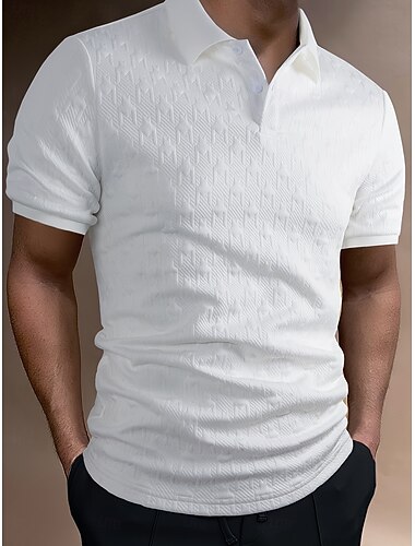  Per uomo Maglia da golf Polo Lavorato a Maglia Affari Casuale Classico Manica Corta Moda Moderno Tinta unica Pied-de-poule Bottoni Estate Primavera Vestibilità regolare Bianco Maglia da golf