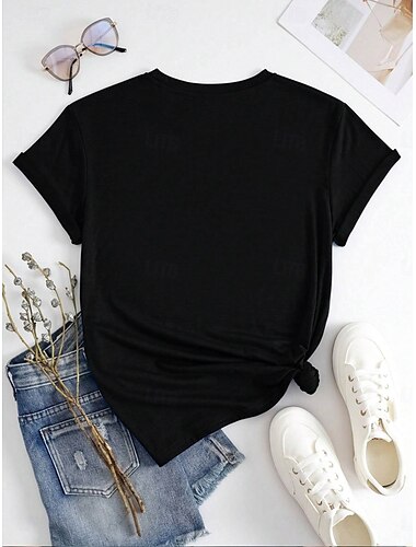 Damen T Shirt Pferd Buchstabe Brautkleider schlicht Kurzarm Rundhalsausschnitt Normale Oberteile Täglich Bedruckt Schwarz Sommer