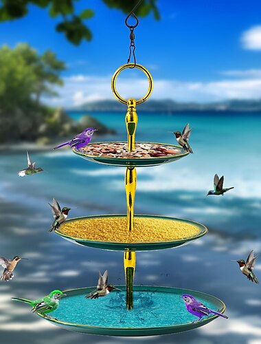  Hängender Vogelfutterspender für den Garten, schwimmender Brunnen, hängender Vogelfutterspender, Vogelbadbecken für den Garten, Hofdeko, Vogelbeobachtungsattraktion