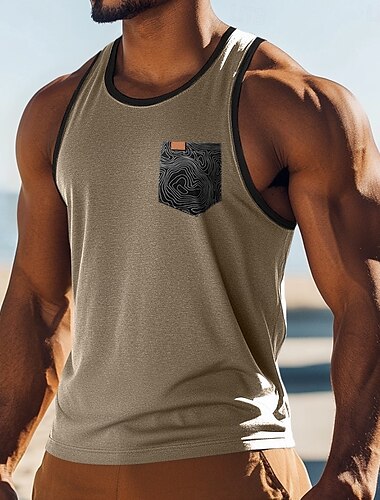  Herren Tank Top Weste Ärmelloses Shirt Ärmellos Rundhalsausschnitt Sommer Einfach Mode Designer Muskel Tasche Outdoor Strand Fitnessstudio Rote Marineblau Blau Top T-Shirt für Herren