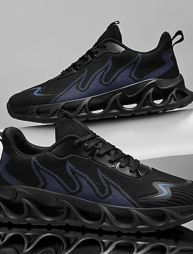  sportieve herensneakers, opvallend vlammendesign in zwart en rood, sportschoenen voor hardlopen en sportschool