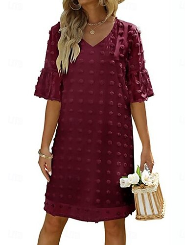  Damen Minikleid Shift Kleid Sommer Kleid Einfarbig Urlaub Casual Alltag Normale Passform Grafisch Halbe Ärmel V-Ausschnitt Schwarz Weiß Pink Wein Sommer