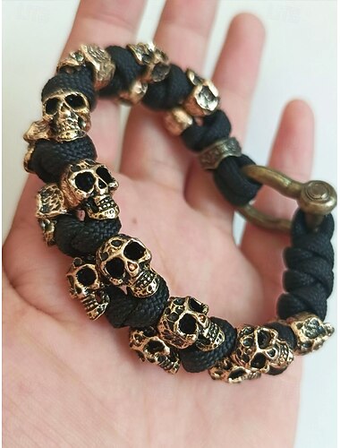  мужской панк-браслет с черепом - браслет для выживания, сплетенный вручную из паракорда, металлический готический байкерский браслет, украшения в стиле рок для вечеринок и концертов