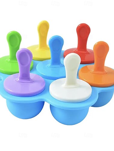  Silikonformen für Eis am Stiel, 7 Mulden, DIY-Eis am Stiel, mit bunten Stielen zum Eierbeißen, Eisformen, Aufbewahrungsbehälter, antihaftbeschichtete Kuchenformen