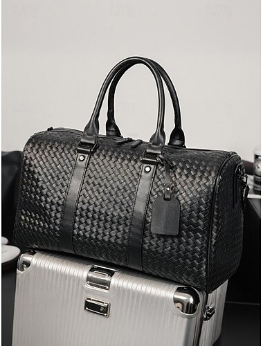  Reisetasche aus schwarzem gewebtem Leder für Herren – stylische Weekender-Reisetasche, große Reisetasche, Luxushandtasche für Business & Fitnessstudio