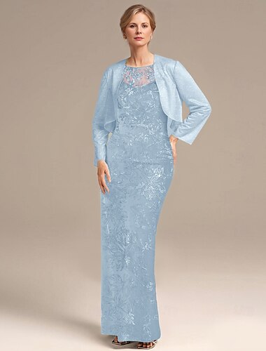 Meerjungfrau / Trompete Mutter der Braut Kleid elegant funkeln&amp;Glanz Juwel Hals Sweep / Pinsel Schleppe Chiffon Pailletten lange Ärmel mit Pailletten 2025