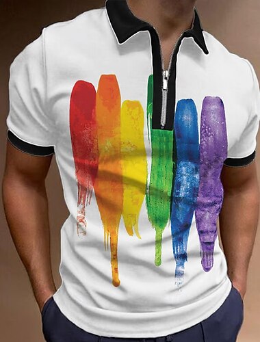  Voor heren Splash inkt Polo met rits Korte mouw Strijkijzer Casual / Dagelijks Buiten Dagelijks gebruik Sportkleding Vetoketju Zomer Wit Zwart
