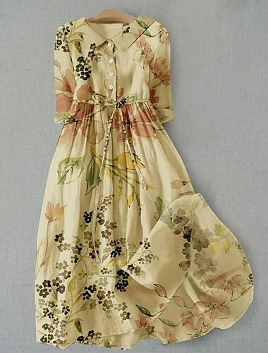  Damen Midikleid Etui-Kleid Sommerkleid Urlaub Lässig Strand Täglich Ferien Ausgehen Grafik Langarm Revers Gelb Rosa Blau Grün Sommer Frühling