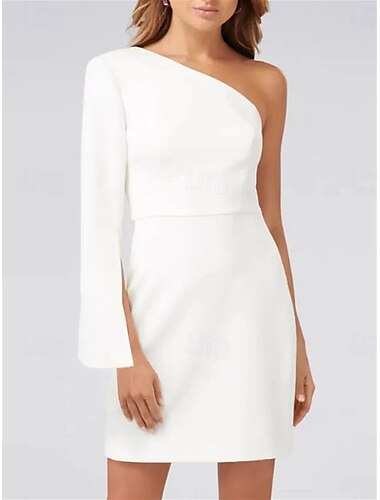  Verlobung Kleine Abschlussfeier Weiße Kleider Hochzeitskleider Sheath  Column Eine Schulter Lange Ärmel Kurz  Mini Stretch-Stoff Brautkleider Mit Einfarbig 2025