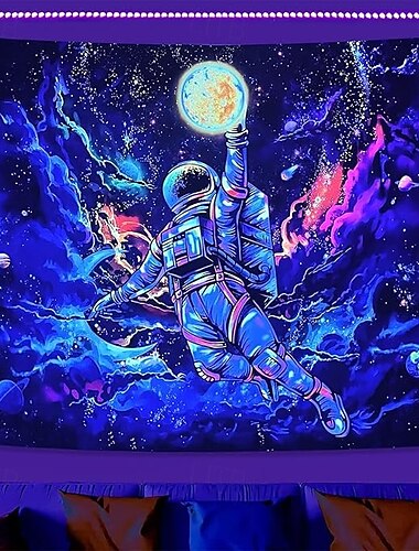  Schwarzlicht Wandteppich Leuchtet im Dunkeln Glow Party UV-reagierend Planet Universum Astronaut Trippy Nebel Natur Landschaft Hängender Wandteppich Wandkunst Wandmalerei für Wohnzimmer Schlafzimmer