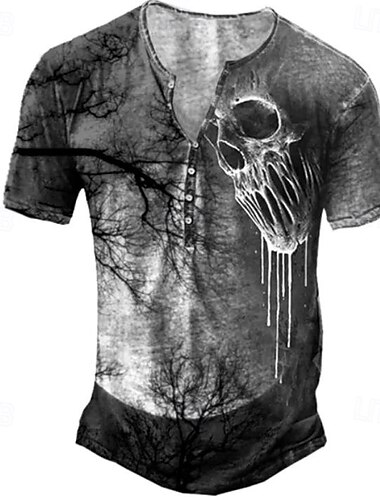  Voor heren Coole schedels T-shirt Henley-shirt Korte mouw Sport Modieus Ontwerper Buiten Straat Dagelijks Zomer Donkergrijs Henley Henley-T-shirt