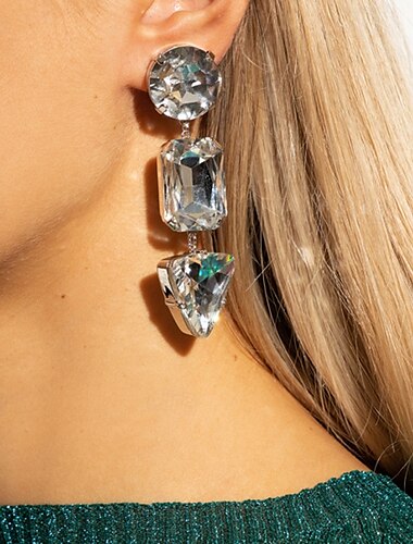  Mujer Pendientes con clip Geométrico Precioso Importante Diamante Sintético Aretes Joyas Plata Para Boda Fiesta 1 Par