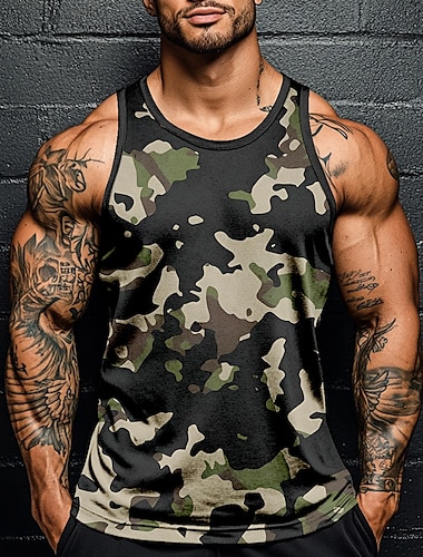  Homme Camouflage T-shirt Débardeur Sans manches T-shirt Impression 3D Col ras du cou Chemise Vacances Occasionnel Hawaïen Fête Vert 1 # Vert 2# Bleu 2# Été Printemps Vêtement Tenue S M L XL XXL XXXL