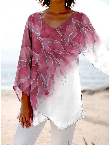  Damen Bluse Grafik Marmor Stilvoll Strand Kurzarm V Ausschnitt Normale Oberteile Täglich Druck Rosa Blau Grün Frühling Herbst