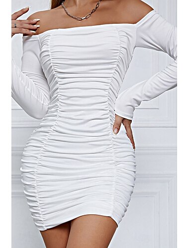  Damen Minikleid Weißes Kleid Abschlusskleid Bodycon Mode Modern Urlaub Geburtstag Abschlussfeier Normale Passform Einfach Langarm Schulterfrei Schwarz Weiß Wein Rote Sommer