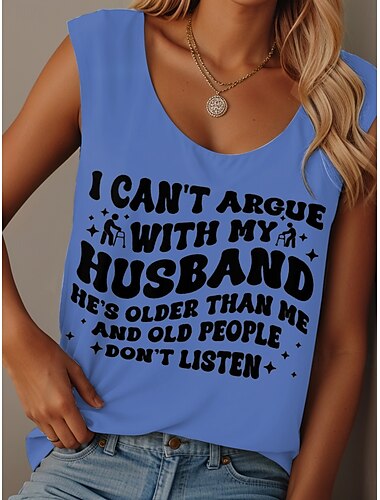  Damen Camisole-Tanktop Grafik Buchstabe Graffiti Lässig Ärmellos Rundhalsausschnitt Normale Oberteile Täglich Druck Schwarz Weiß Rosa Blau Purpur Sommer Ridicule Husband