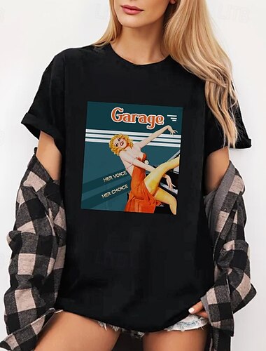  T-Shirt Retro Poster Retro-Mädchen Grafik Für Damen Erwachsene Maskerade Heißprägen Alltagstauglich