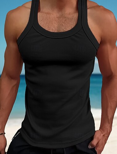  Herre Singleter Vest topp Underskjorte Muskelskjorte Ermeløs Torget Sommer عادي Mote Gatemote Bodybuilding Fitness Riflet Strand homewear Svart Hvit Rosa Topp T-skjorte for menn