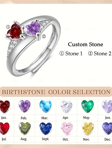  Personalized Custom Birthstone Open Ring Custom Best Gift for Mom – Unique Jewelry for Mother's Day, Valentine's Day, or Anniversaries