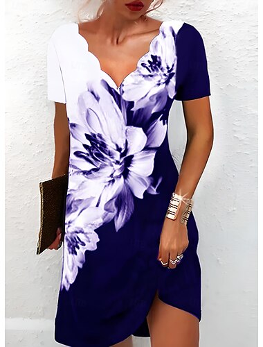  Damen Mini Kleid Lässig Kleid Petite Kleid Sommerkleid Shift Kleid Mode Stylisch Basic Urlaub Täglich Date Regulär Fit Floral Kurzarm Herzform Schwarz und Weiß Schwarz Weiß Rot