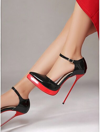  schwarz-rote Lackleder-Plateau-Stilettos – sexy Mary Jane Pumps für Partys & Events
