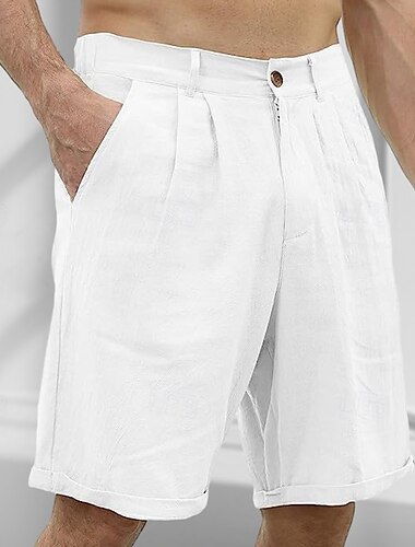  Herre Shorts Linneshorts Kjole Shorts Sommer shorts Strandshorts Flettet Lige ben Vanlig Åndbart Blød Knælængde Forretning Daglig Ferie Mode Gade Sort Hvid Uelastisk