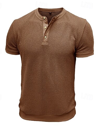  رجالي وافل هينلي قميص بلايز كم قصير لون الصلبة سهل محكم موضة مصمم كاجوال مكعبات الألوان Buttons هينلي الأماكن المفتوحة فضفاض مناسب للبس اليومي الصيف كل الفصول أسود أزرق البحرية بني تي شيرت هنلي