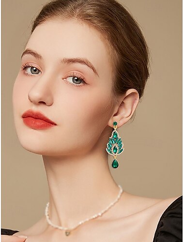  "Women's Emerald Green Crystal Drop Earrings – Luxury Statement Jewelry for Weddings, Parties and Formal Events"