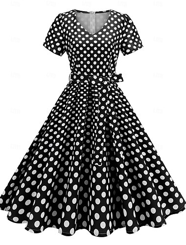  Années 1950 Rétro Vintage Robe Robe trapèze Pois Déguisement Femmes Mascarade Tenue quotidienne Enterrement de Vie de Jeune Fille Adulte Robe Robes de soirée
