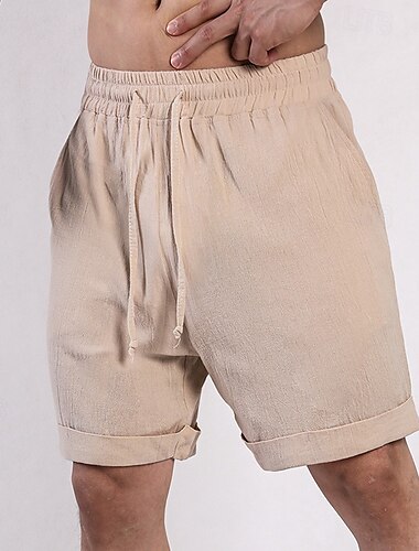  Herren Shorts Kurze Hosen Leinenshorts Kurze Hosen Sommer-Shorts Strandshorts Kurze Hosen Tasche Kordelzug Elastische Taille Glatt Komfort Atmungsaktiv Knielänge Outdoor Täglich Festtage Modisch