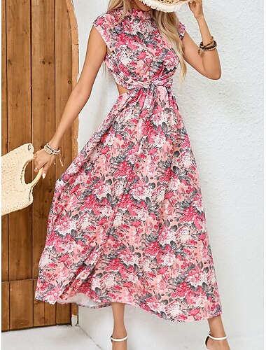  Women's Midi Dress Corset Dress A Line Dress Fit And Flare Dress Vacation Vacation Daily Regular Fit Graphic Sleeveless Crew Neck Pink Summer