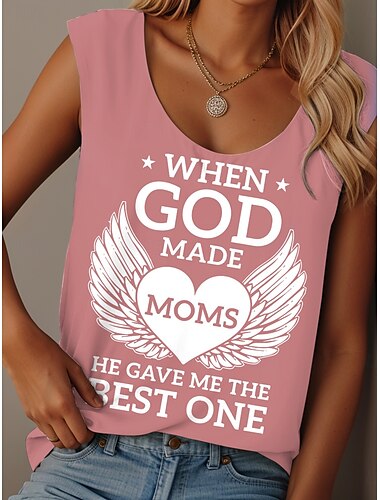  Damen Camisole-Tanktop Grafik Buchstabe Täglich Lässig Ärmellos Rundhalsausschnitt Normale Oberteile Täglich Druck Schwarz Weiß Rosa Blau Purpur Sommer GOD