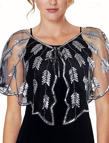  Retro Vintage Goldene Zwanziger 1920er Schal Wickeln Schals Der große Gatsby Flapper-Mädchen Pailletten Damen Hochzeit Abendgesellschaft Maskerade Erwachsene Schal