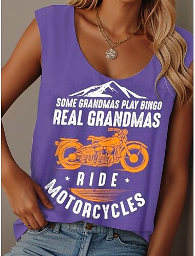 Damen Camisole-Tanktop Grafik Buchstabe Lässig Ärmellos Rundhalsausschnitt Normale Oberteile Täglich Druck Schwarz Hellgrün Rosa Rote Blau Sommer Grandmas Motorcycle