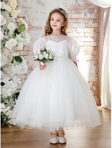  Robe de bal Longueur cheville Robe de Demoiselle d'Honneur Fille Quinceañera Filles Jolie robe de bal Tulle avec Appliques Mini Mariée Ajustement 3-16 ans