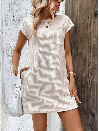  Φόρεμα Mini Γυναικείο T-Shirt Φόρεμα Tee Φόρεμα Shift Φόρεμα Καθημερινό Υπαίθριο Καθημερινό Διακοπές Κανονική Εφαρμογή Απλό Κοντό Μανίκι Crew Neck Ναυτικό Μπλε Περσίκος Καλοκαίρι