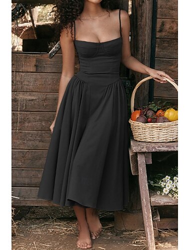  Women's Midi Dress White Dress Graduation Dress Slip Dress Fashion Modern Birthday Graduation Date Regular Fit Plain Sleeveless Spaghetti Strap Black Yellow Light Green Red Summer