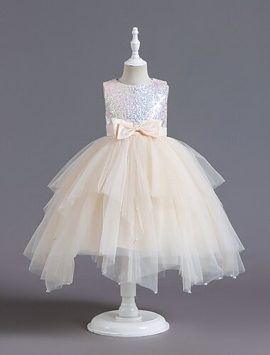  Bambini Ragazze Vestito da Festa Tinta unica Senza Maniche Manica Corta Occasione speciale Principessa Poliestere Rete Vestito da Festa Estate Primavera Bambini Champagne Rosa Viola