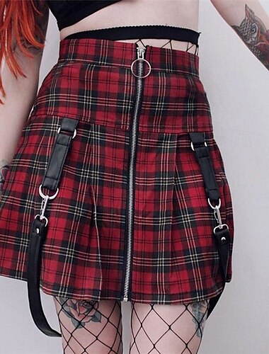  Rétro Vintage Punk & Gothique Années 1980 Mini Jupe Pop Star Bascule Taille haute Damier Femmes Halloween Carnaval Soirée Adulte Jupe Printemps & Été