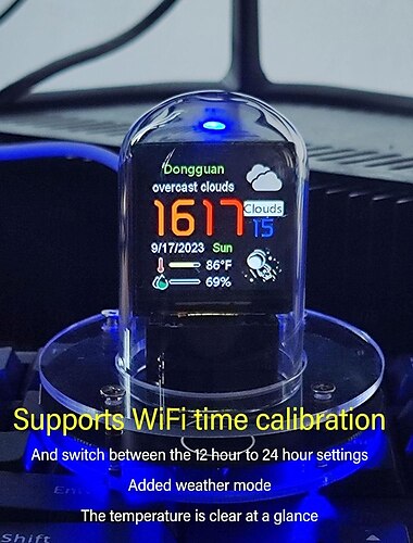  LED-Nachtlichter, WLAN-synchronisierte Nixie-Röhrenuhr, 1,54-Zoll-LCD-Bildschirm, Wetteranzeige, 12/24-Stunden-Elektronik, Touch-Schalter zum Umschalten der Themenuhr, RGB-Digitaluhr mit