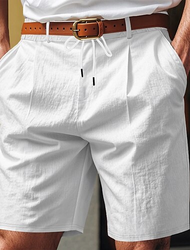  Herren Shorts Leinenshorts Sommershorts Strandshorts Tasche Kordelzug Elastischer Bund Einfach Komfort Atmungsaktiv Knielang Formell Outdoor Täglich Mode Geschäftlich Schwarz Weiß