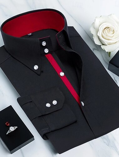  Homme Chemise habillée Chemise sans repassage Résistant aux plis Uni Mariage Extérieur Noir manche longue Col romain Été Printemps Vêtement Tenue