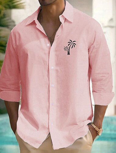  Per uomo Albero di Cocco Piante Tropicali Camicia Camicia hawaiana estiva Camicia con Bottoni Manica Lunga Hawaiano Abbigliamento Quotidiano Casual Abbigliamento mare Estate Primavera Collo ripiegato