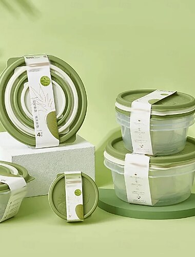 oppbevaringskrukker 4 stk/sett plastmatboks kjøkkenforseglingsboks kreativ matoppbevaringsboks rund forseglingsboks til kjøkkenpantryorganisasjon kjøkkenmat, grønn